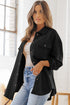 Solid Textured Flap Pocket Buttoned Shacket